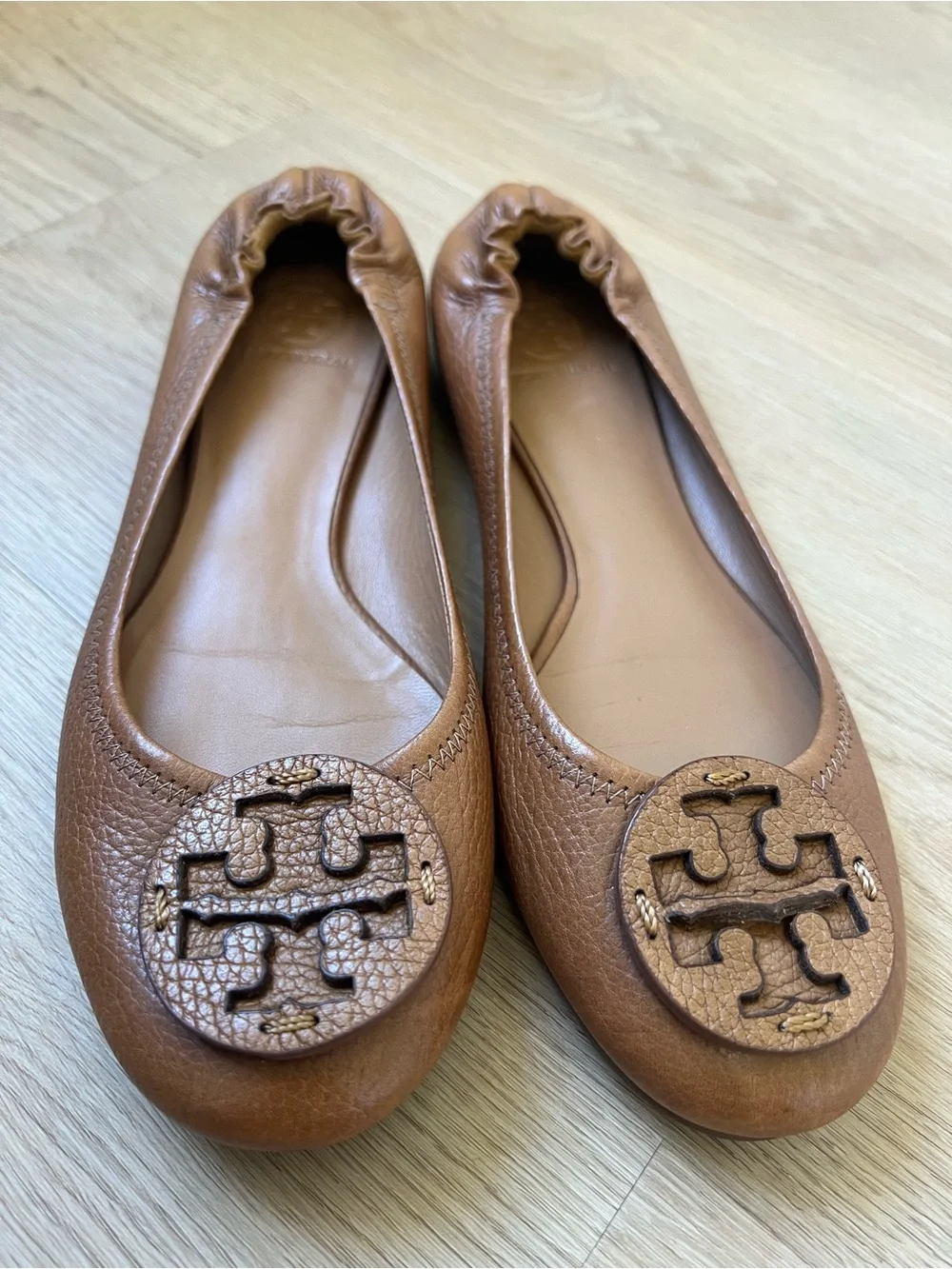 Tory Burch Tan Leather Logo Ballet Flats